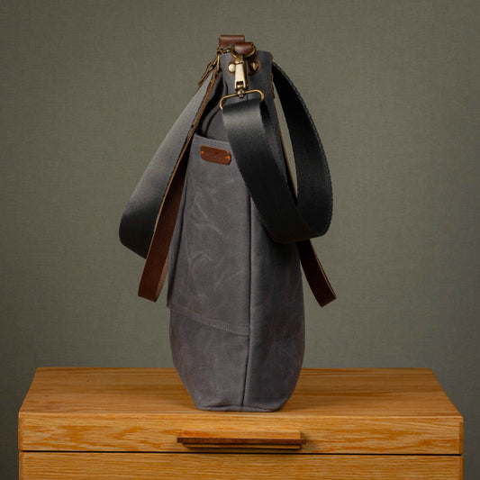 Canvas Crossbody Tote Bag with Leather Handles / Ash Gray