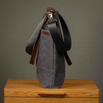 Canvas Crossbody Tote Bag with Leather Handles / Ash Gray