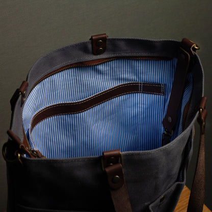 Canvas Crossbody Tote Bag with Leather Handles / Ash Gray