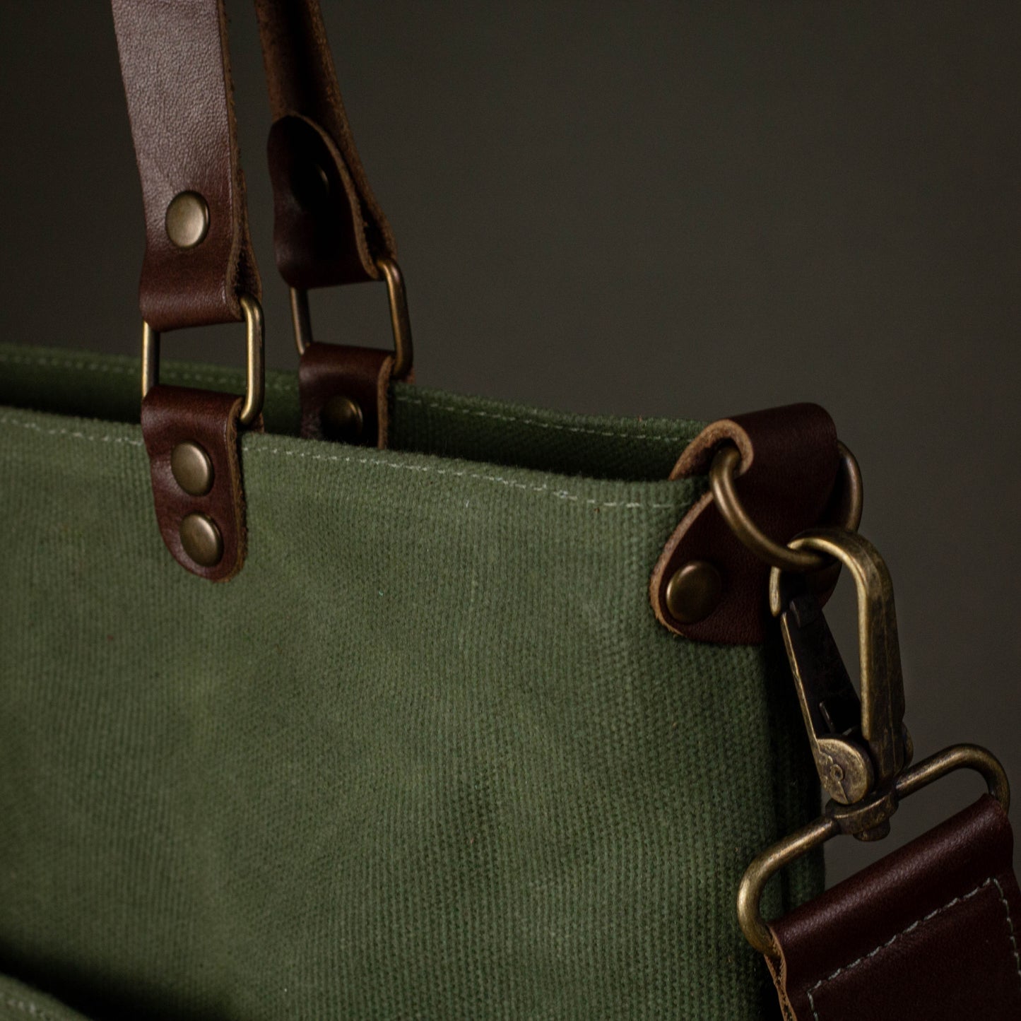 Canvas Crossbody Tote Bag with Leather Handles / Forest Green