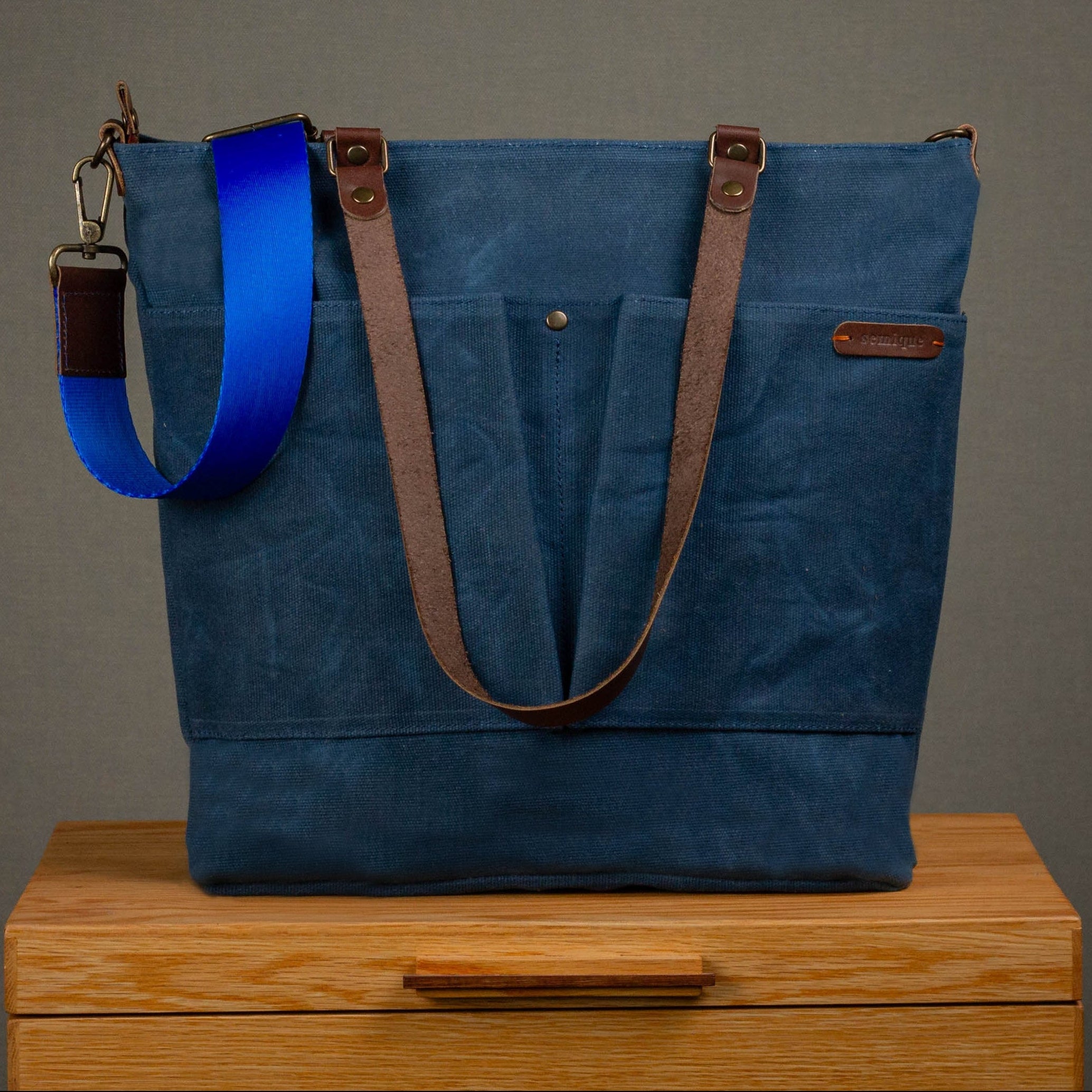 Canvas Crossbody Tote Bag Midnight Blue | Leather Handles
