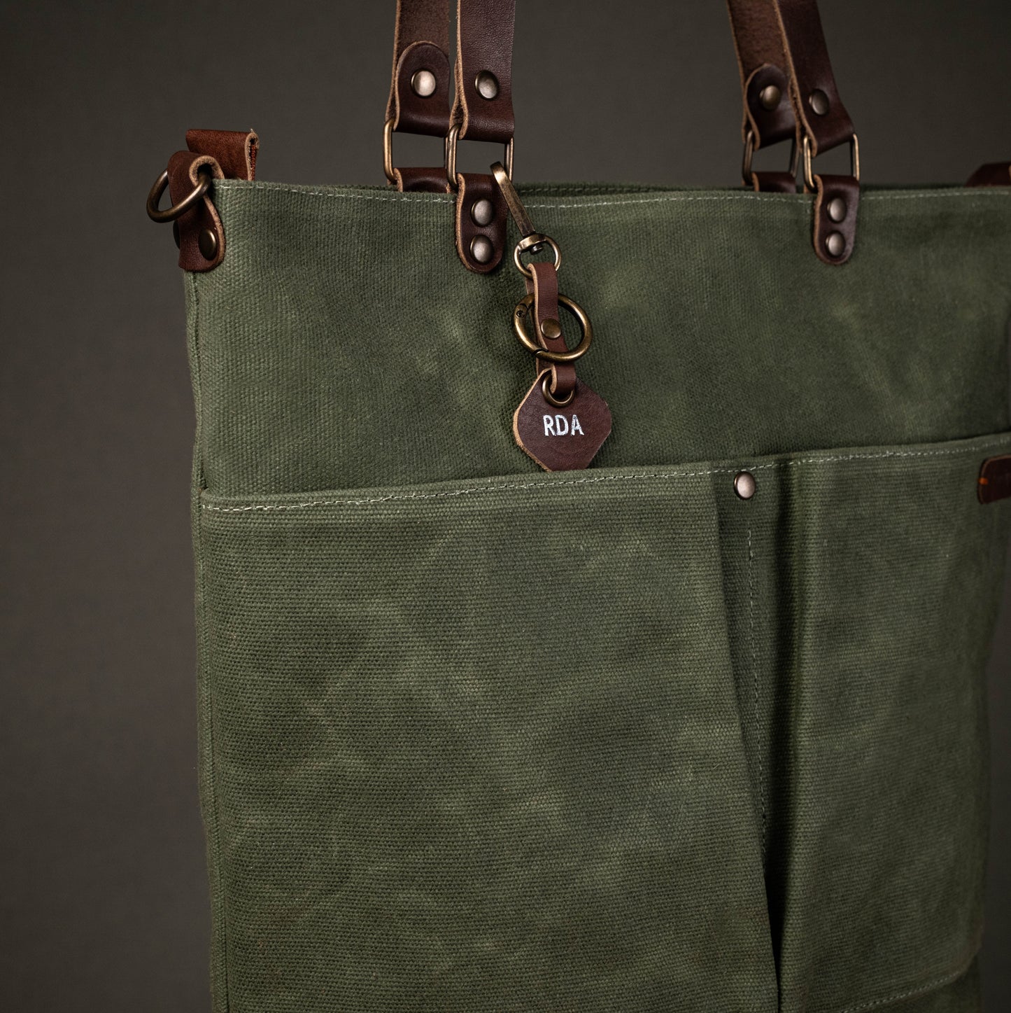 Canvas Crossbody Tote Bag with Leather Handles / Midnight Blue